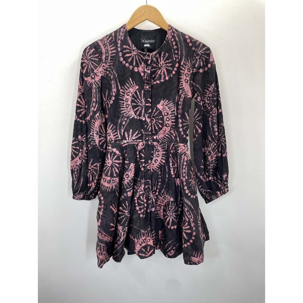 Kahindo Dress Women's Black Purple Tie Dye long sleeve Size 4